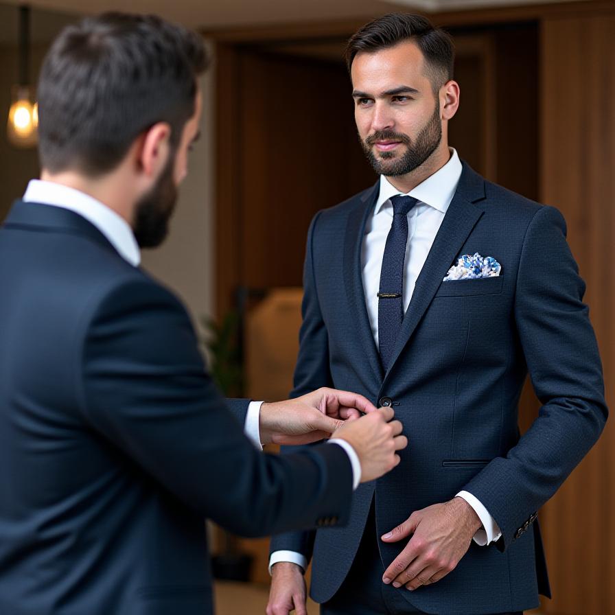 Master tailor adjusting a bespoke suit